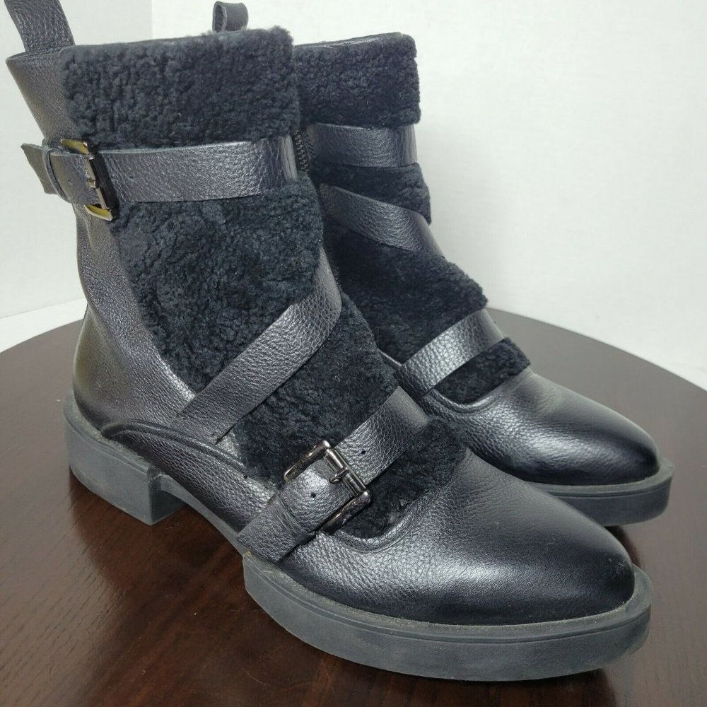 H Williams Juneau Black Leather Shearling Rabbit Boots Womens EU 41 US 10